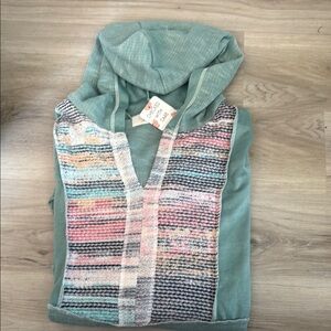 Sugarfest Teal Hoodie with Multicolor Stripes
